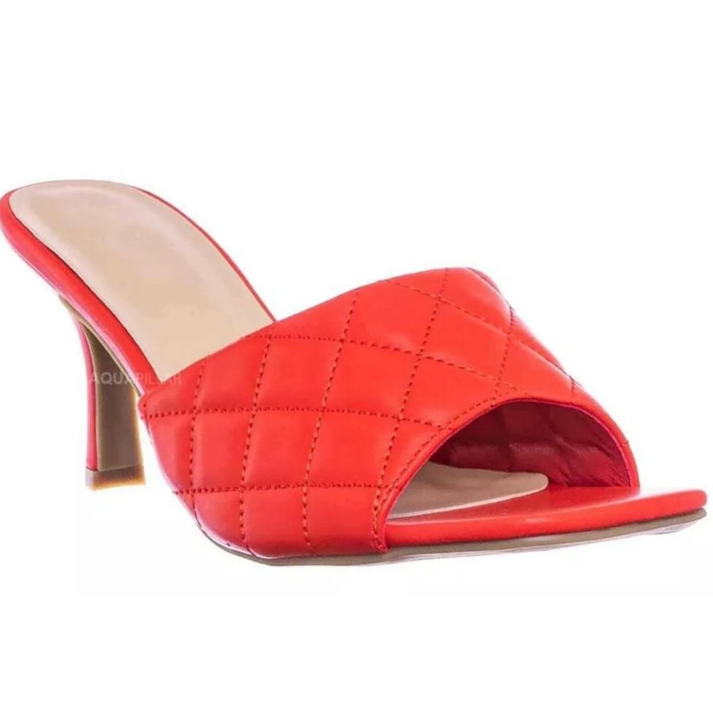 RedLeather PeepToe ShoeWomens SlippersParty Summer - Picture 8 of 16